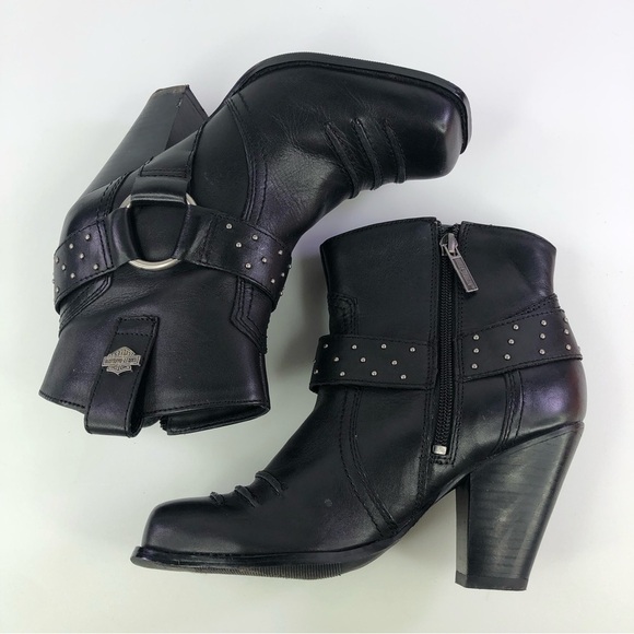 Harley Davidson Womens Black Leather Ankle Boots Size 7 D85024 - Picture 3 of 7